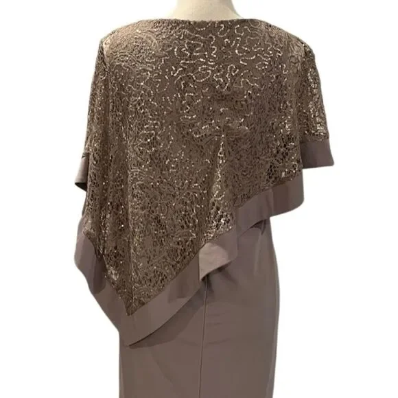 R&M Richard’s Asymmetrical Sequin Patterned Poncho Sheath Dress - Picture 8 of 11